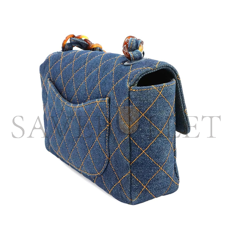 CHANEL MASTER MATELASSE PLASTIC CHAIN SHOULDER BAG DENIM BLUE VINTAGE (23*14*6cm) 